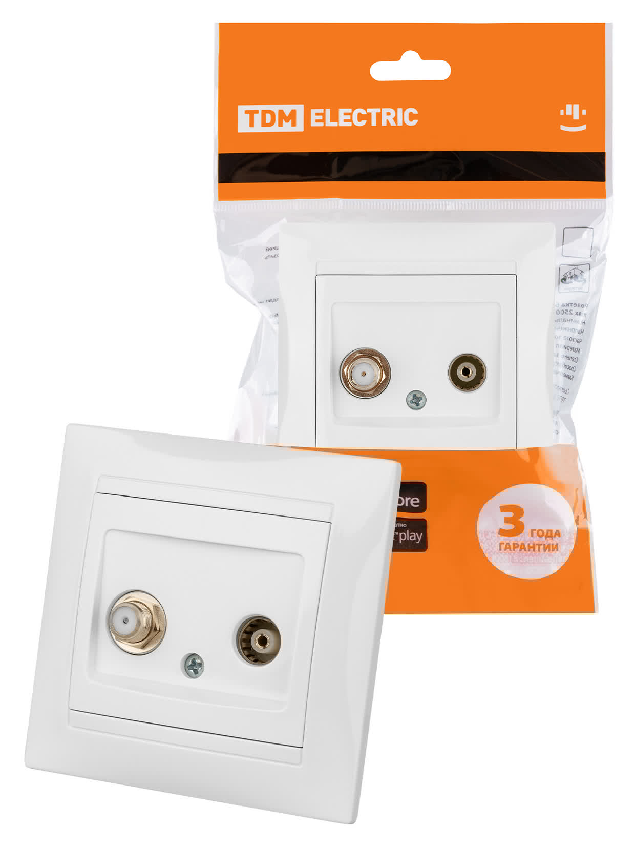 Розетка TV ("мама") + SAT (F-разъем) 0-2400МГц белая "Лама" TDM