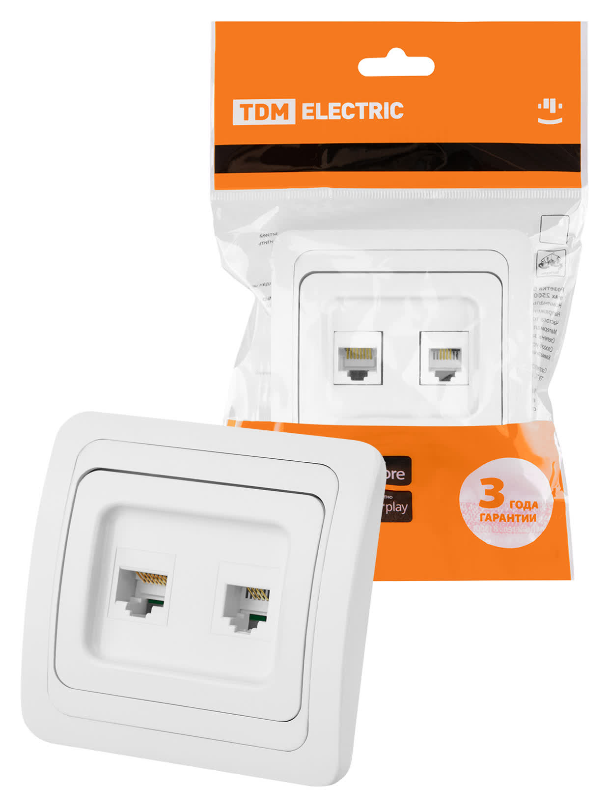 Розетка компьютерная RJ-45 + TФ (RJ-11) белая "Валдай" TDM
