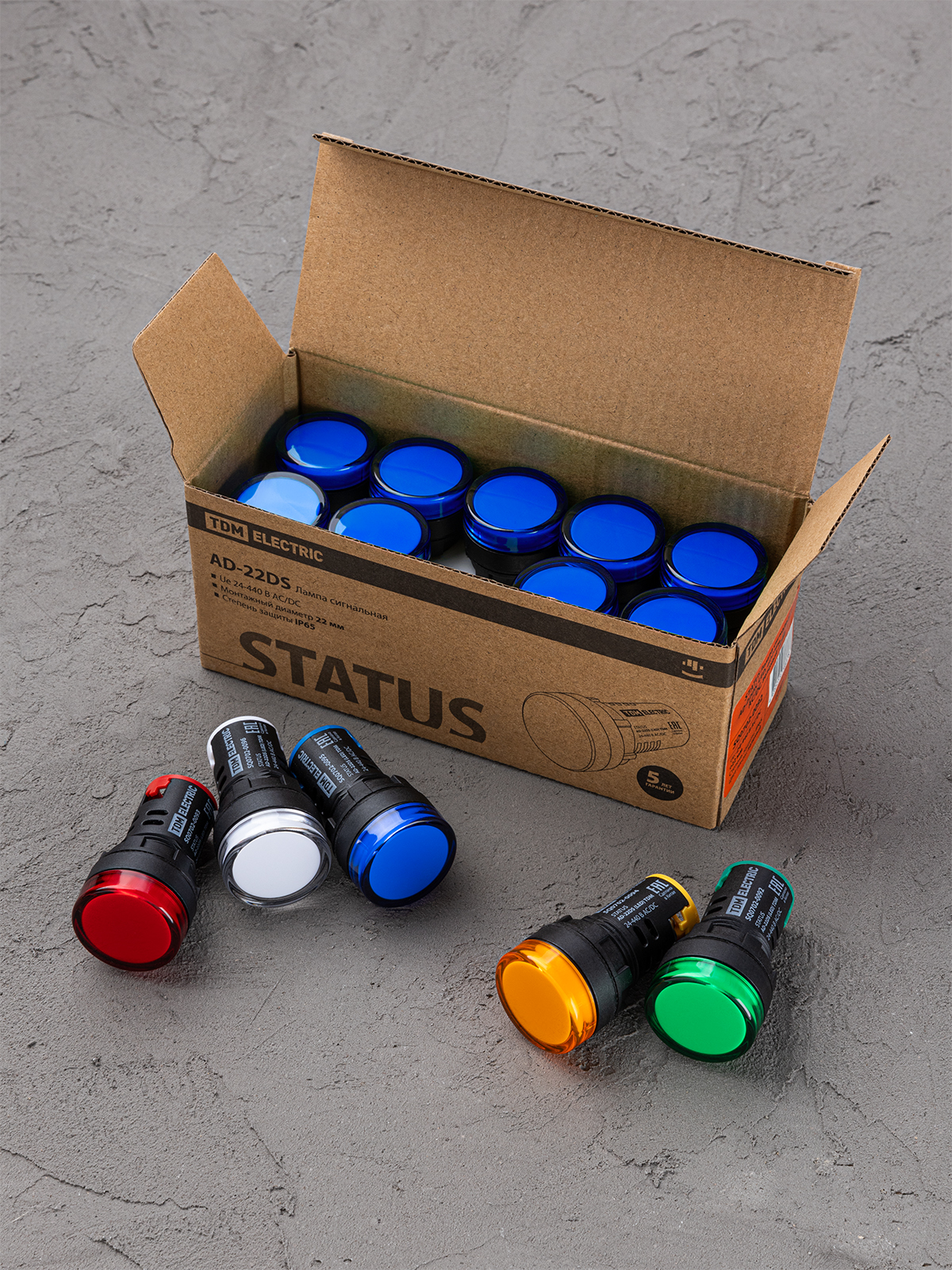 STATUS Лампа сигнальная AD-22DS, LED, d22 мм, 24-440 В AC/DC, IP65, синий TDM — изображение 7