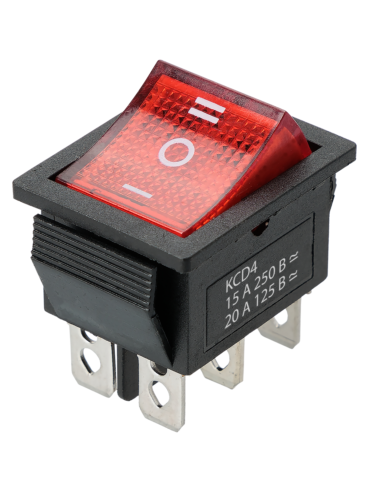 Переключатель клавишный KCD4-203N 250В AC/DC, 2P, 15А, (6с), ON-OFF-ON, c нейтральным положением, черный корпус, красная клавиша с LED подсветкой TDM — изображение 4