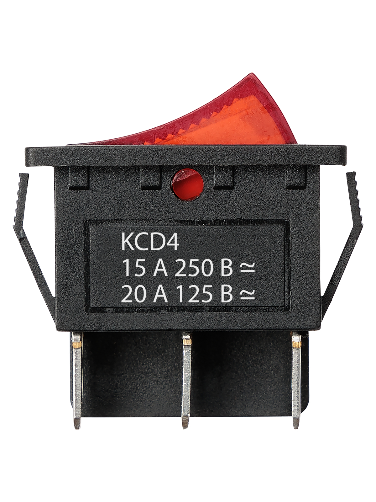 Переключатель клавишный KCD4-203N 250В AC/DC, 2P, 15А, (6с), ON-OFF-ON, c нейтральным положением, черный корпус, красная клавиша с LED подсветкой TDM