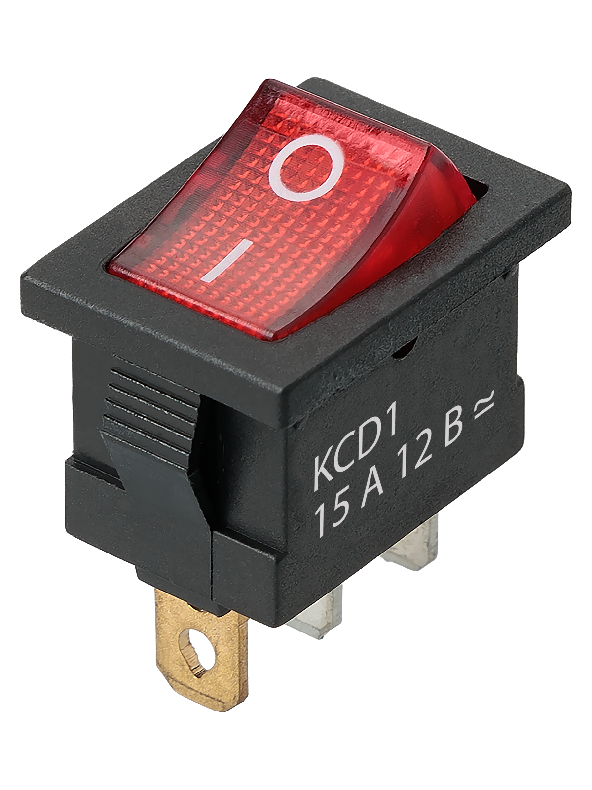 Выключатель клавишный KCD1-101N 12В AC/DC, 1P, 15А, (3с), ON-OFF, черный корпус, красная клавиша с LED подсветкой, Mini TDM — изображение 5