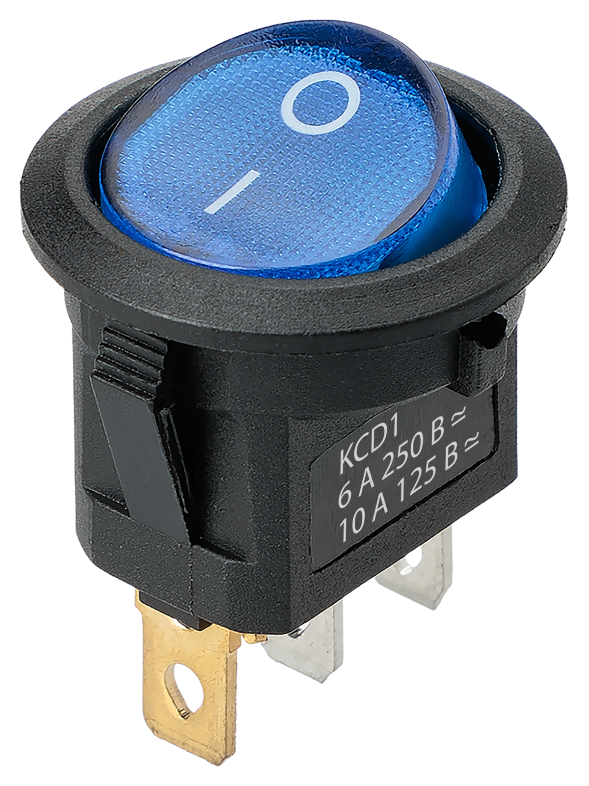Выключатель клавишный круглый MIRS-101-3-B 250В AC/DC, 1P, 6А, (3с), ON-OFF, черный корпус, синяя клавиша с LED подсветкой TDM