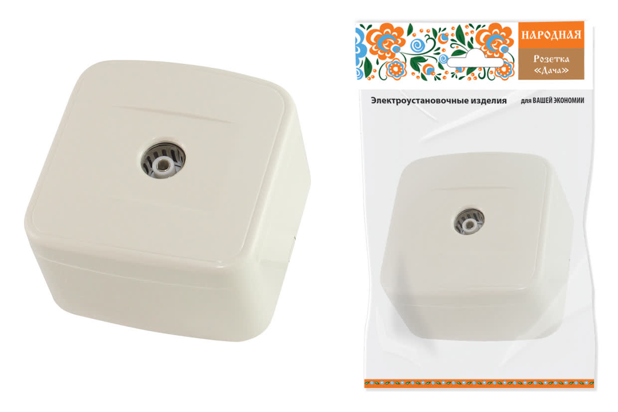 Розетка TВ простая (0-2400 Гц, "мама") открытой установки, IP20 сл. кость "Дача" Народная