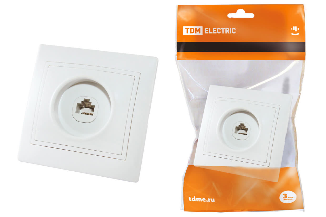 Розетка компьютерная RJ45 белая "Таймыр" TDM