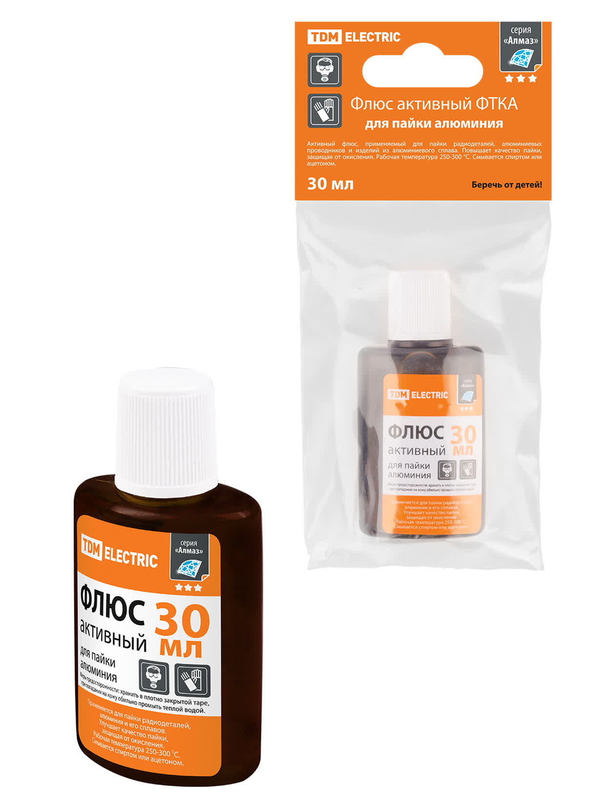 Флюс активный ФТКА, для пайки алюминия, 30 мл, дозатор, инд. упаковка, серия "Алмаз" TDM