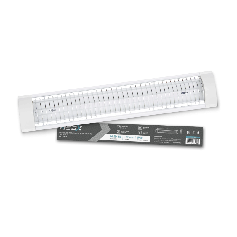 Светильник под светодиодную лампу SPO-405R 2xLED-Т8-600 с решеткой G13 600мм IP40 NEOX